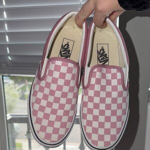 Vans Pink and White Checkered Slip-Ons